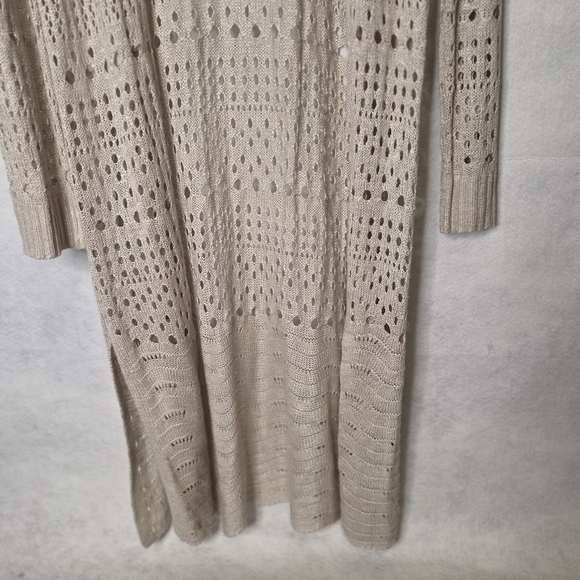 Moral‎ Fiber Tan Camel Lightweight Cardigan with Intricate Knit Patterns Size XL - Picture 3 of 7